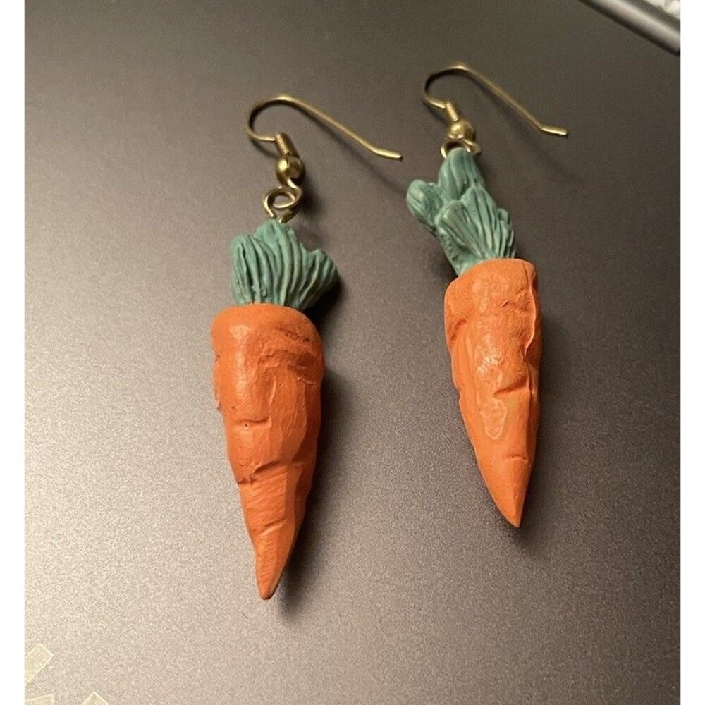 Carrot Vintage 80s Handmade RABBIT Earrings Farmer Gift Veggie Vegetable